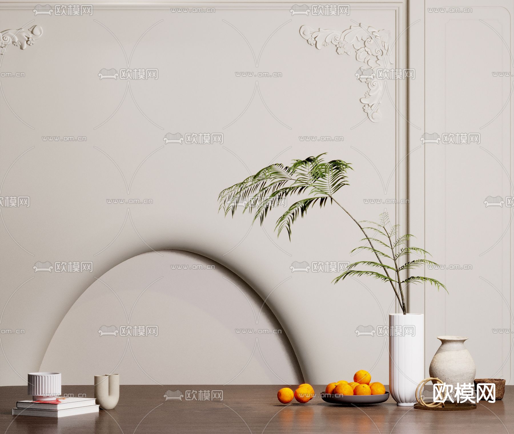 蕨类花瓶 书籍 果盘 器皿3d模型下载