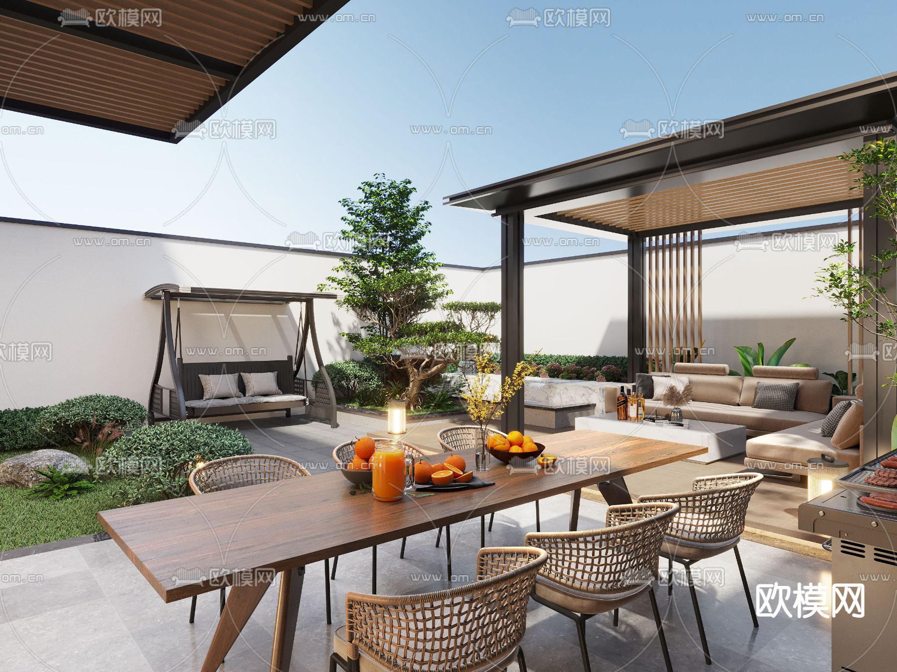 现代庭院 花园3d模型下载（渲染图2）