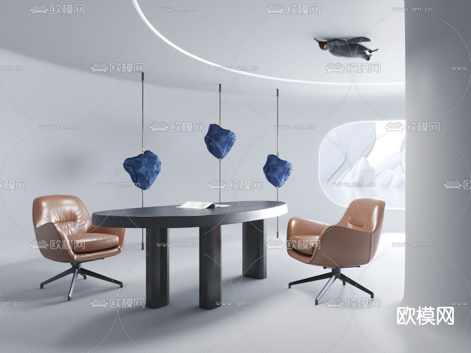 现代书桌椅 书台 写字台3d模型下载_ID12220745_3dmax免费模型-欧模网