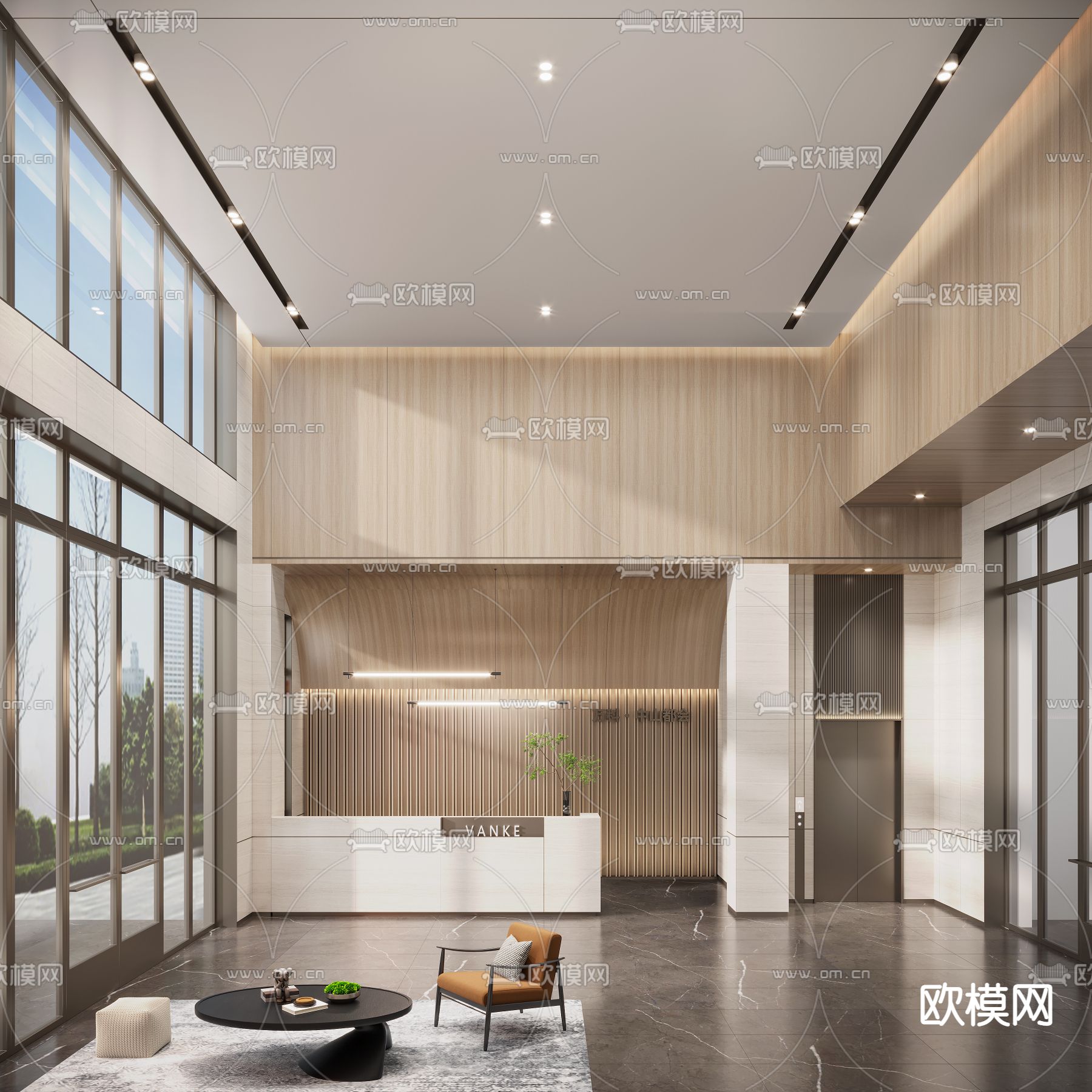 轻奢售楼处前台 接待区3d模型下载（渲染图1）