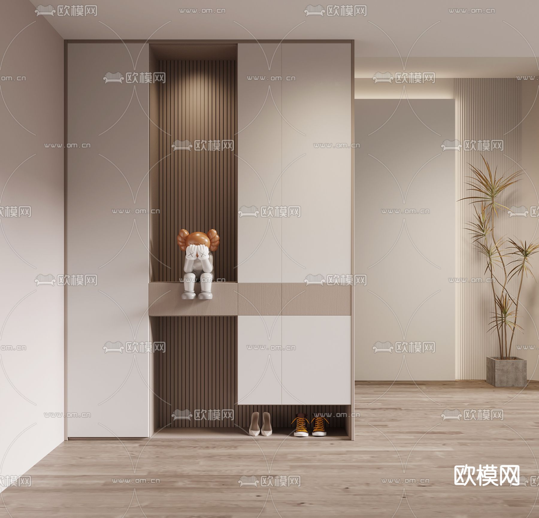 奶油风玄关 过道3d模型下载_ID12220397_3dmax免费模型-欧模网