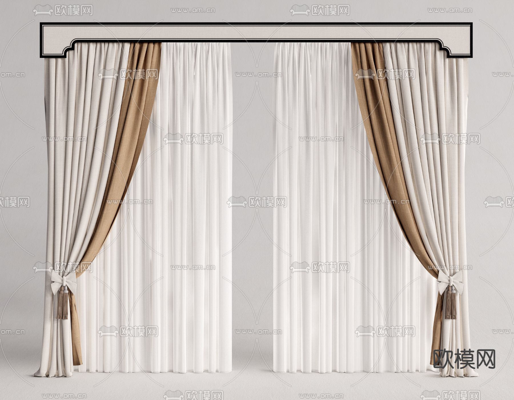 新中式窗帘 窗纱3d模型下载