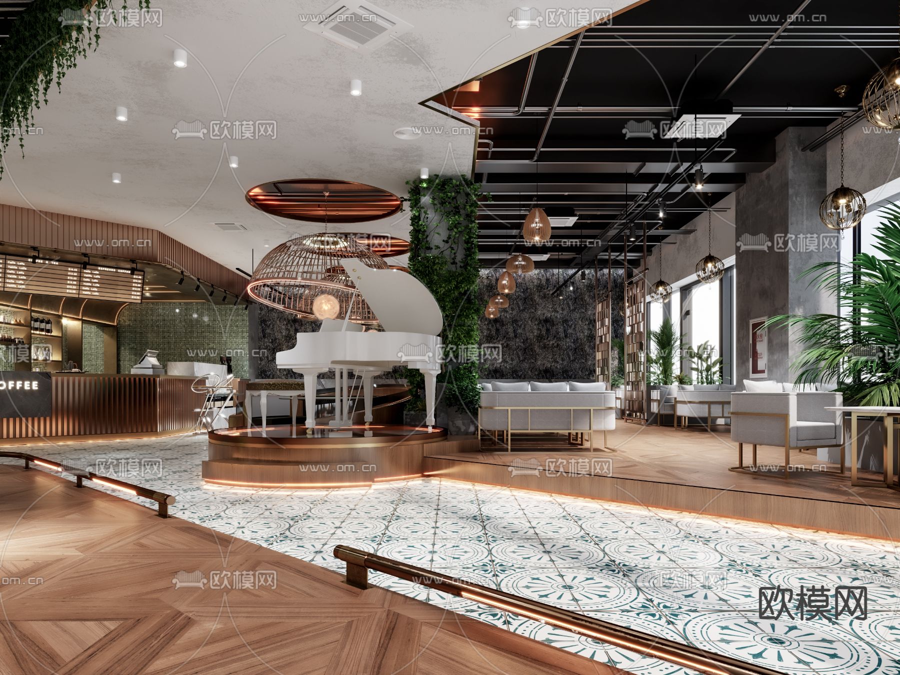 音乐餐厅 咖啡店 咖啡馆3d模型下载（渲染图2）