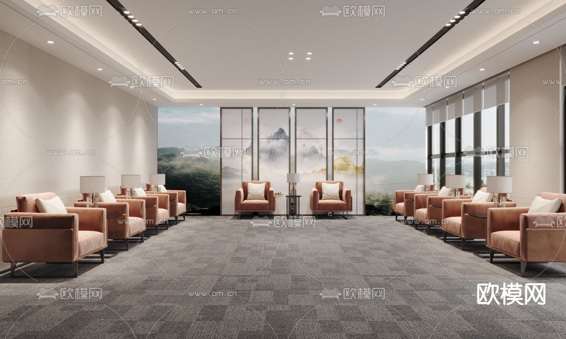 新中式贵宾接待室 会客室3d模型下载_ID12219741_3dmax免费模型-欧模网