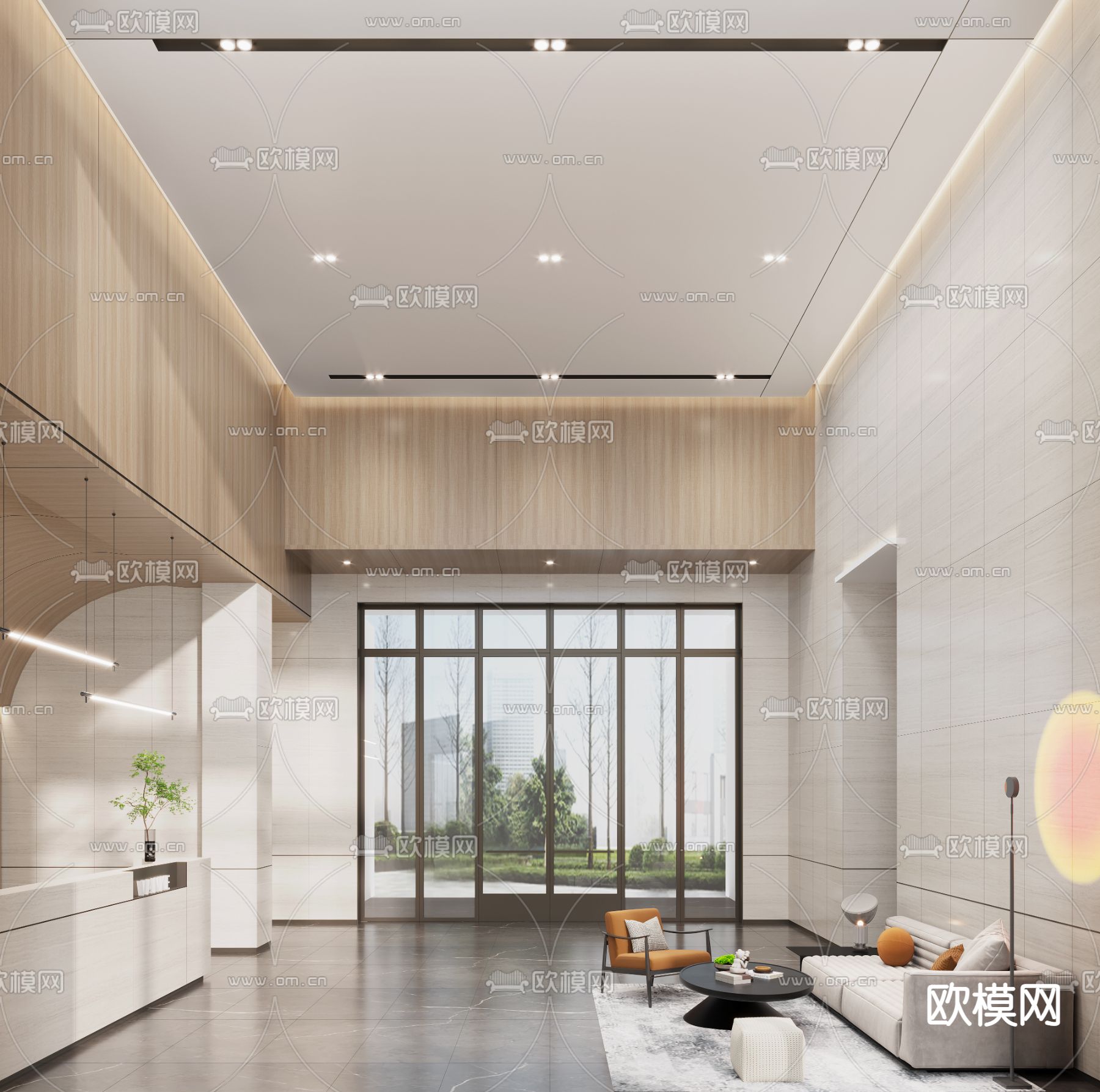 轻奢售楼处前台 接待区3d模型下载（渲染图2）