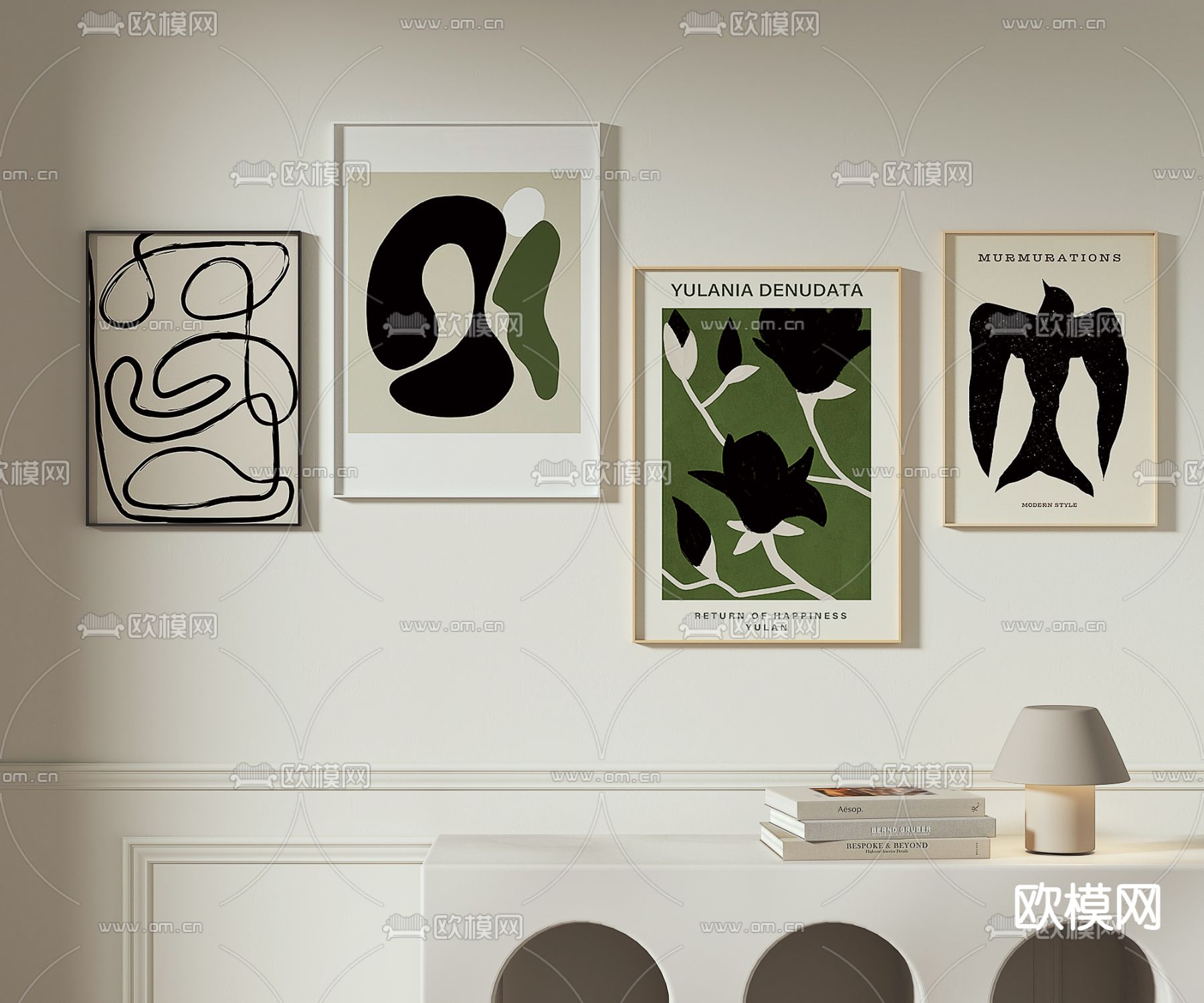 现代抽象画 装饰画su模型下载（渲染图1）