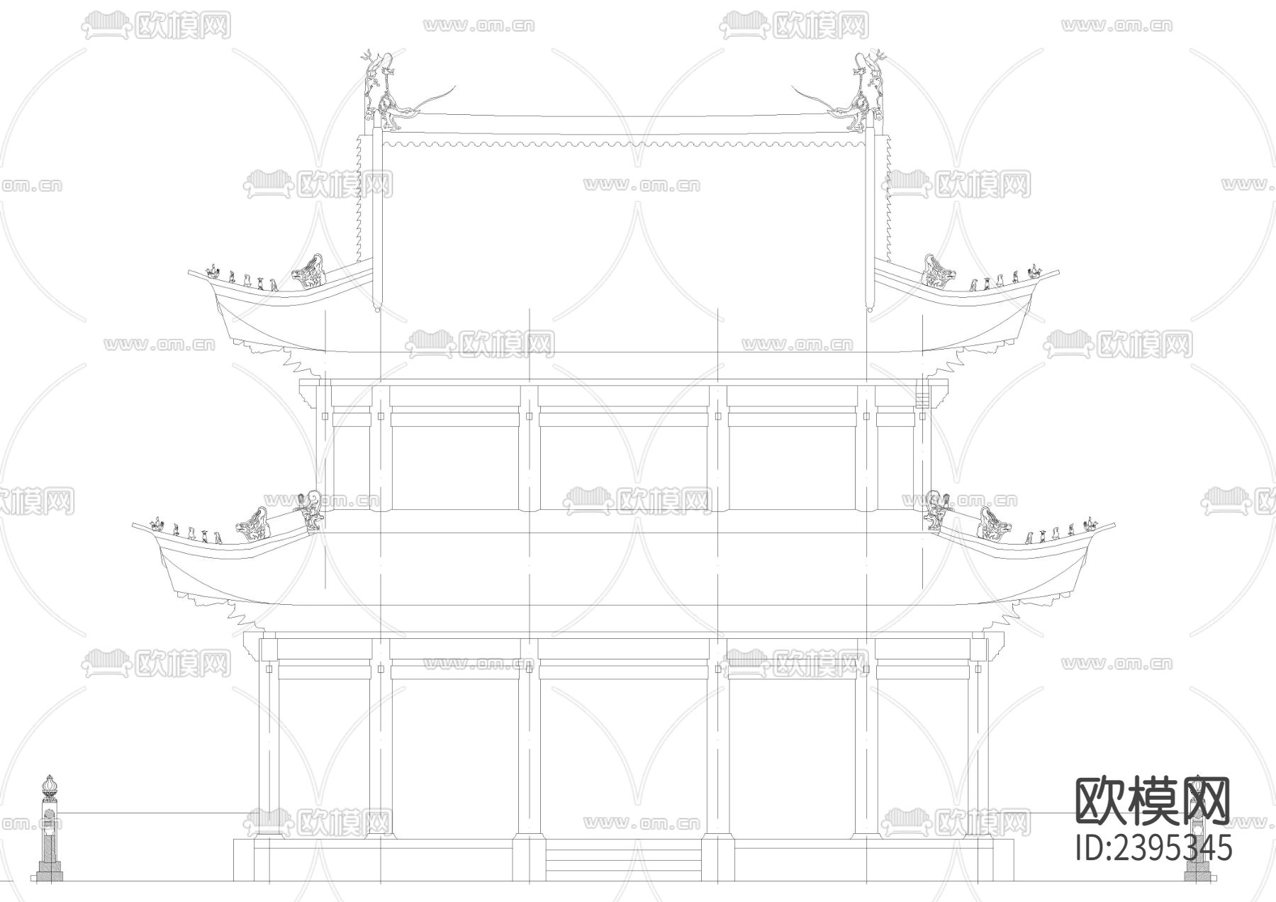 大雄宝殿设计cad施工图下载（渲染图3）