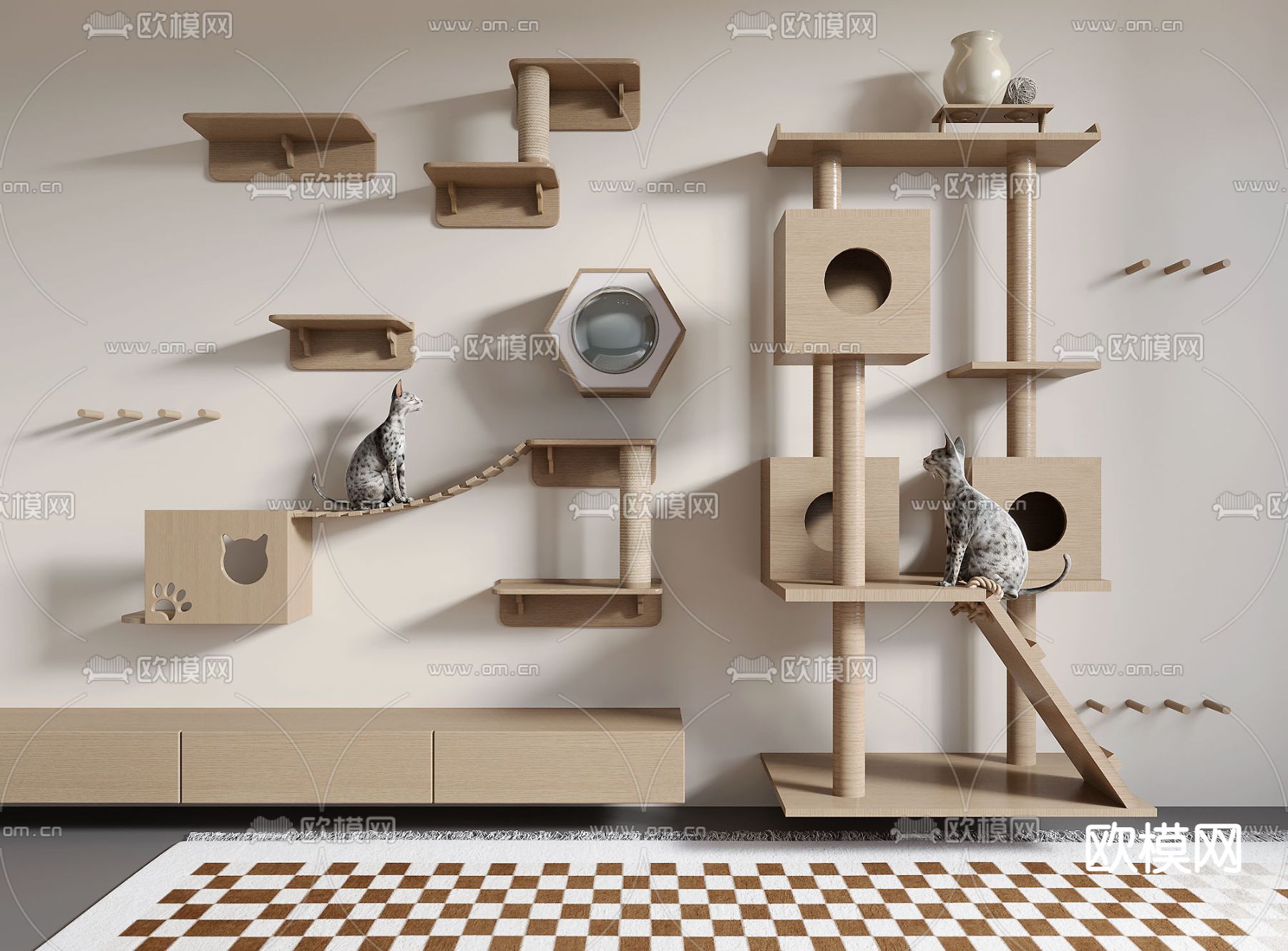 北欧猫爬架3d模型下载
