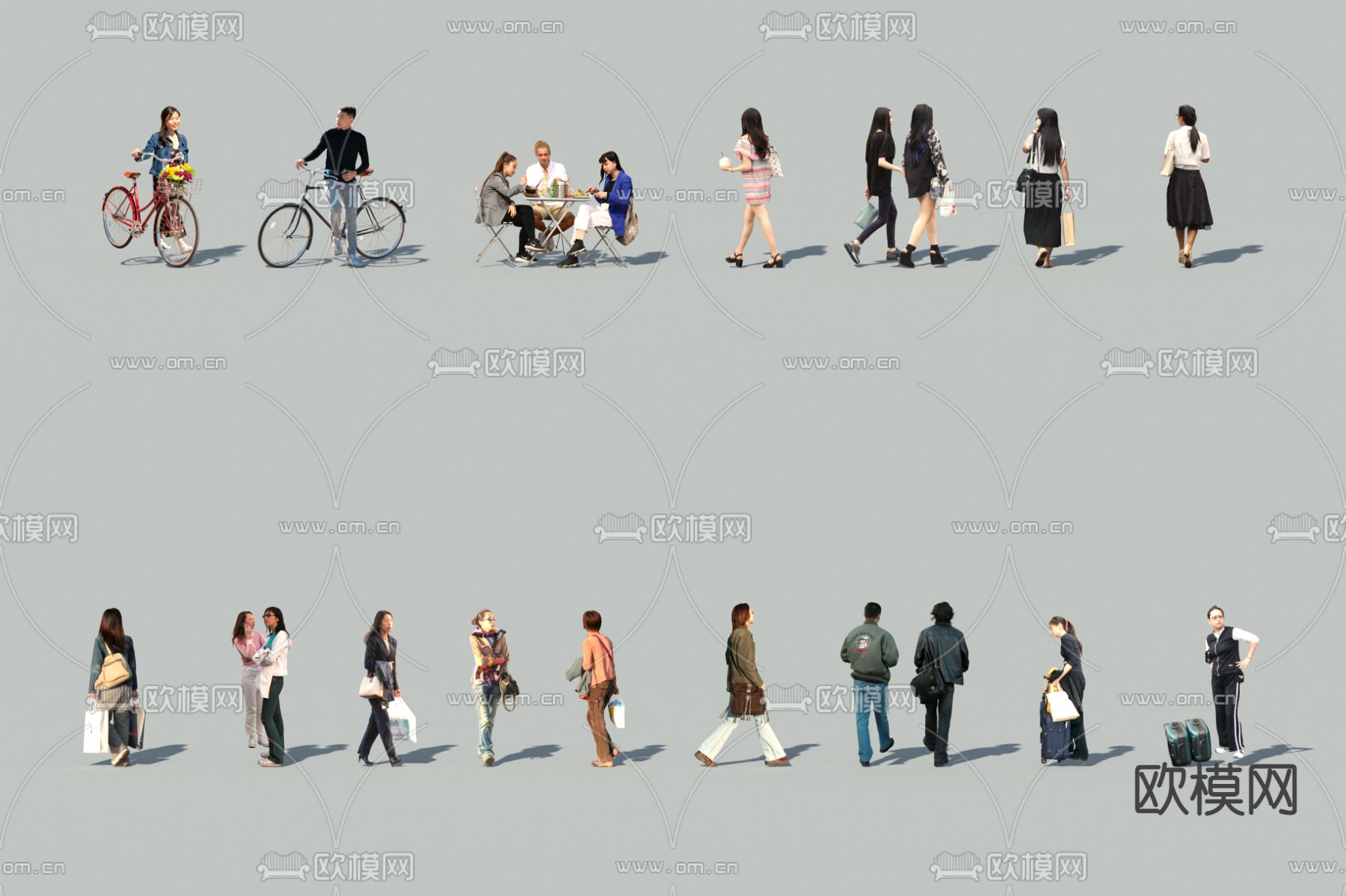 现代2D人物su模型下载（渲染图2）