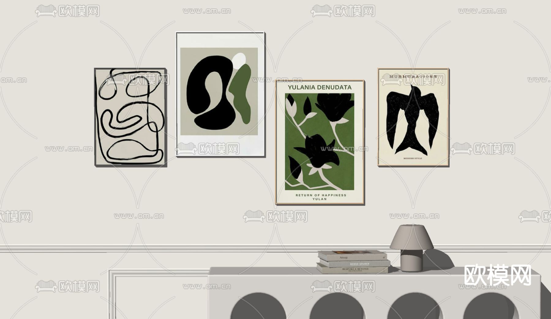 现代抽象画 装饰画su模型下载（渲染图2）