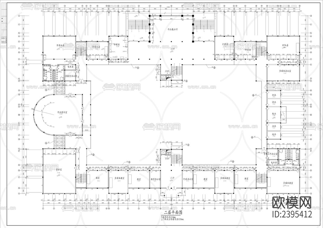 大学艺术楼建筑设计cad施工图-免费3dmax模型库-欧模网