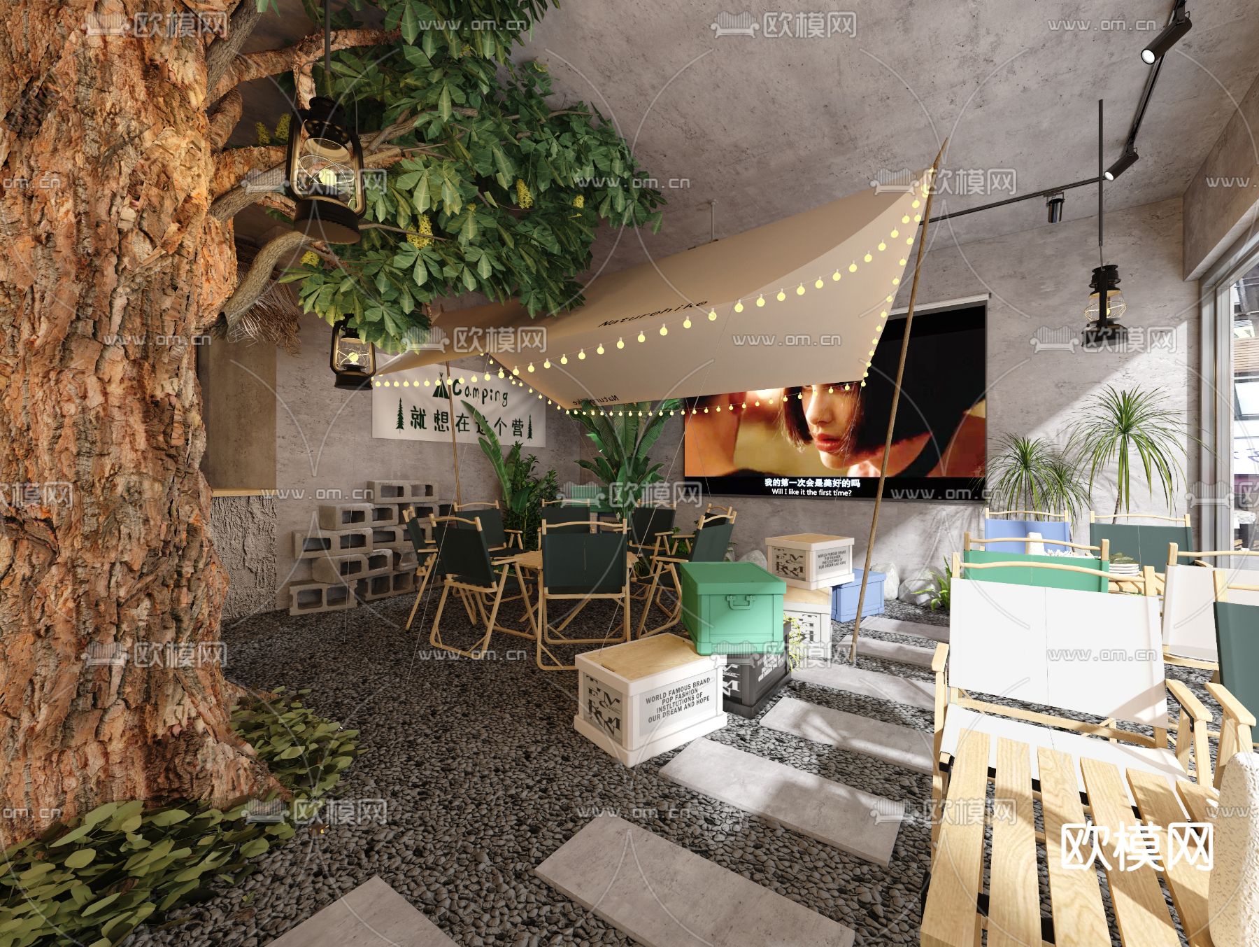 自然风咖啡厅3d模型下载（渲染图2）