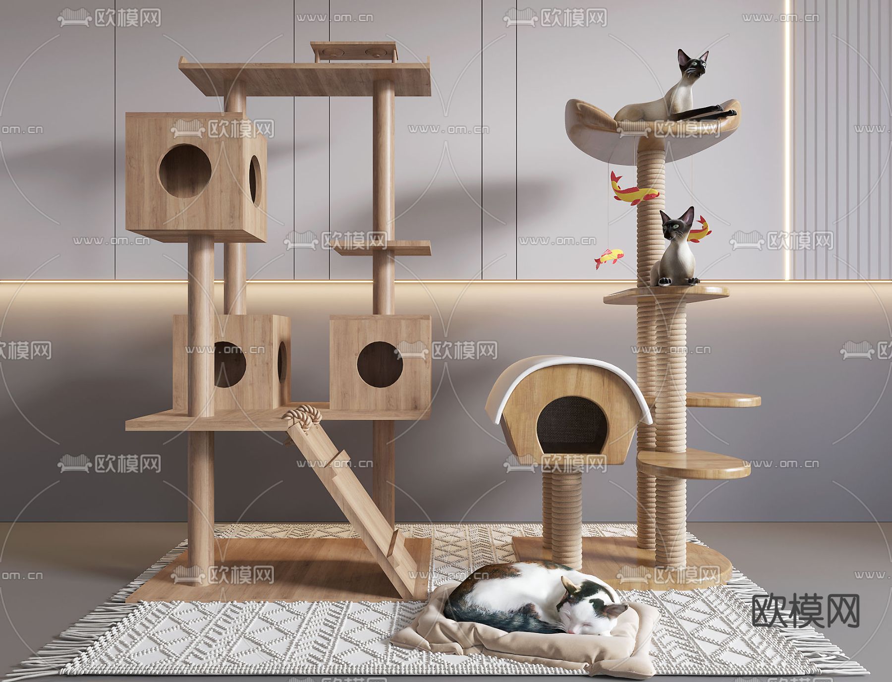 原木猫爬架3d模型下载