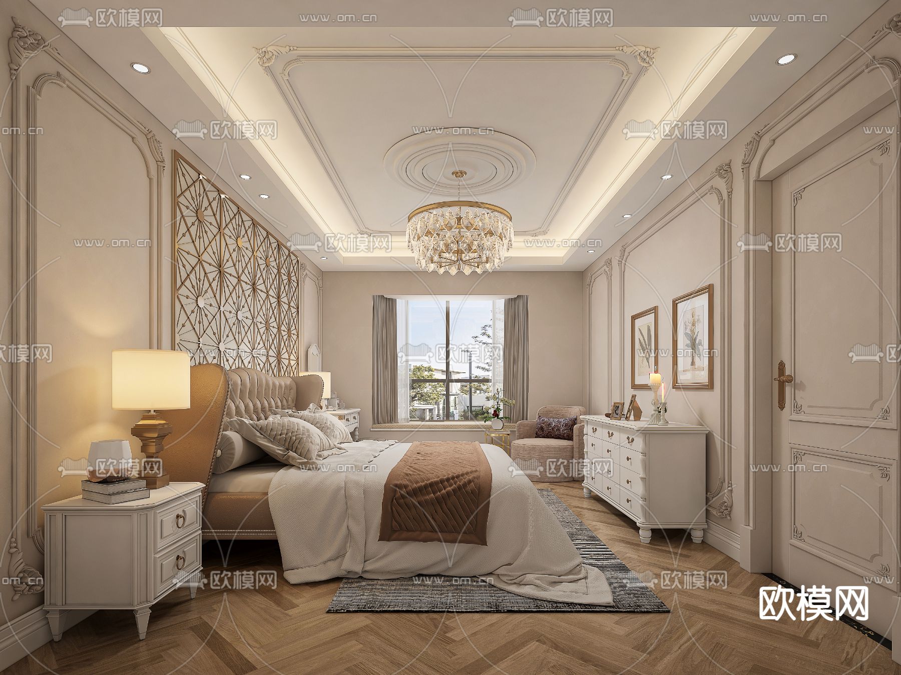 简欧卧室 次卧3d模型下载