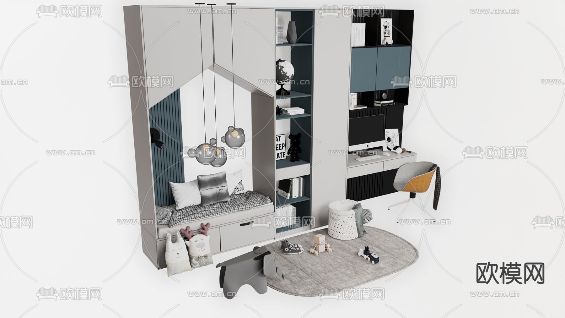 北欧风儿童衣柜su模型下载（渲染图2）