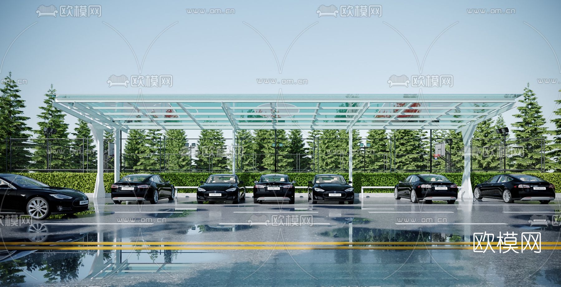 现代车棚3d模型下载