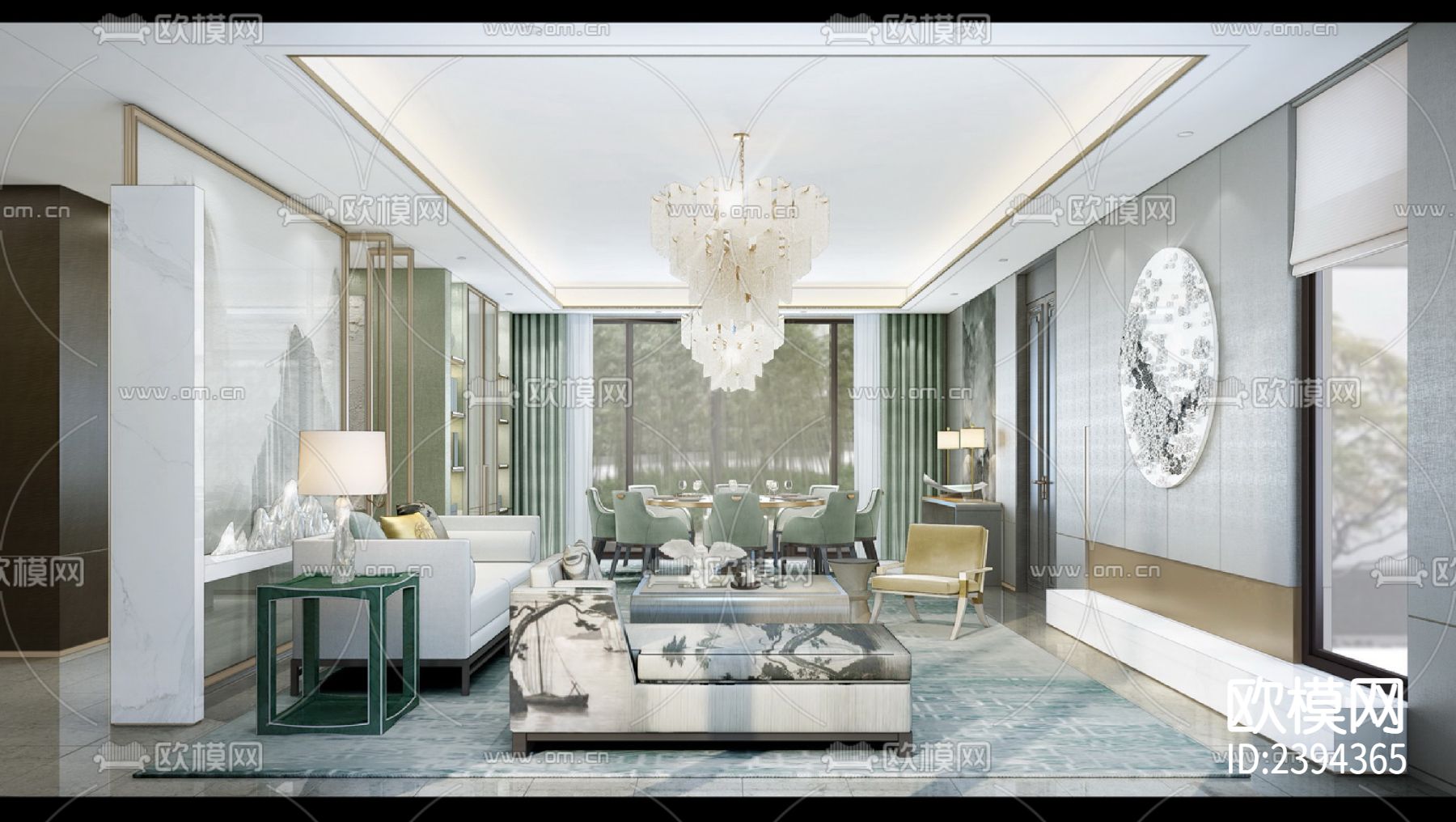 别墅样板间cad施工图下载（渲染图1）