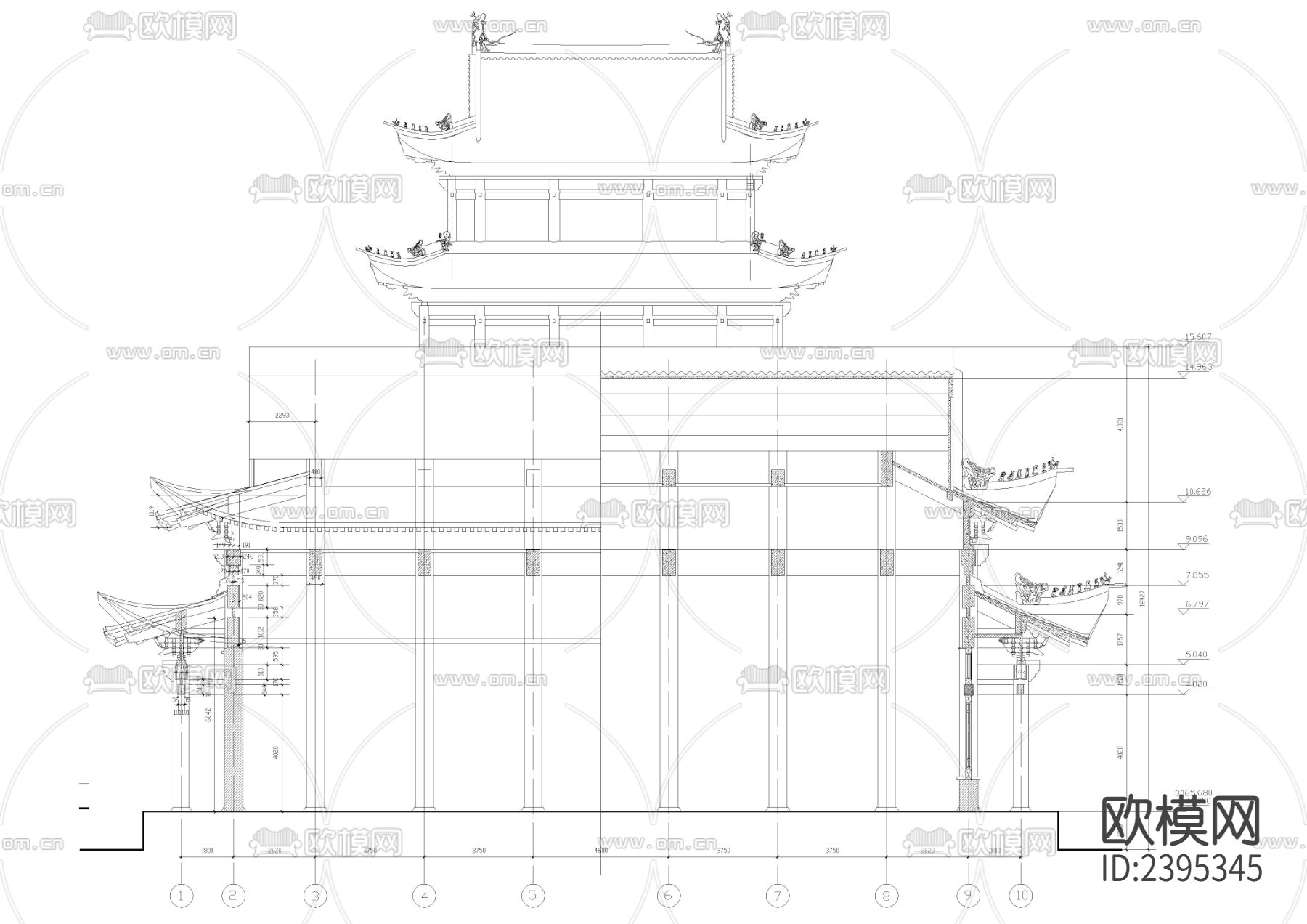 大雄宝殿设计cad施工图下载（渲染图2）