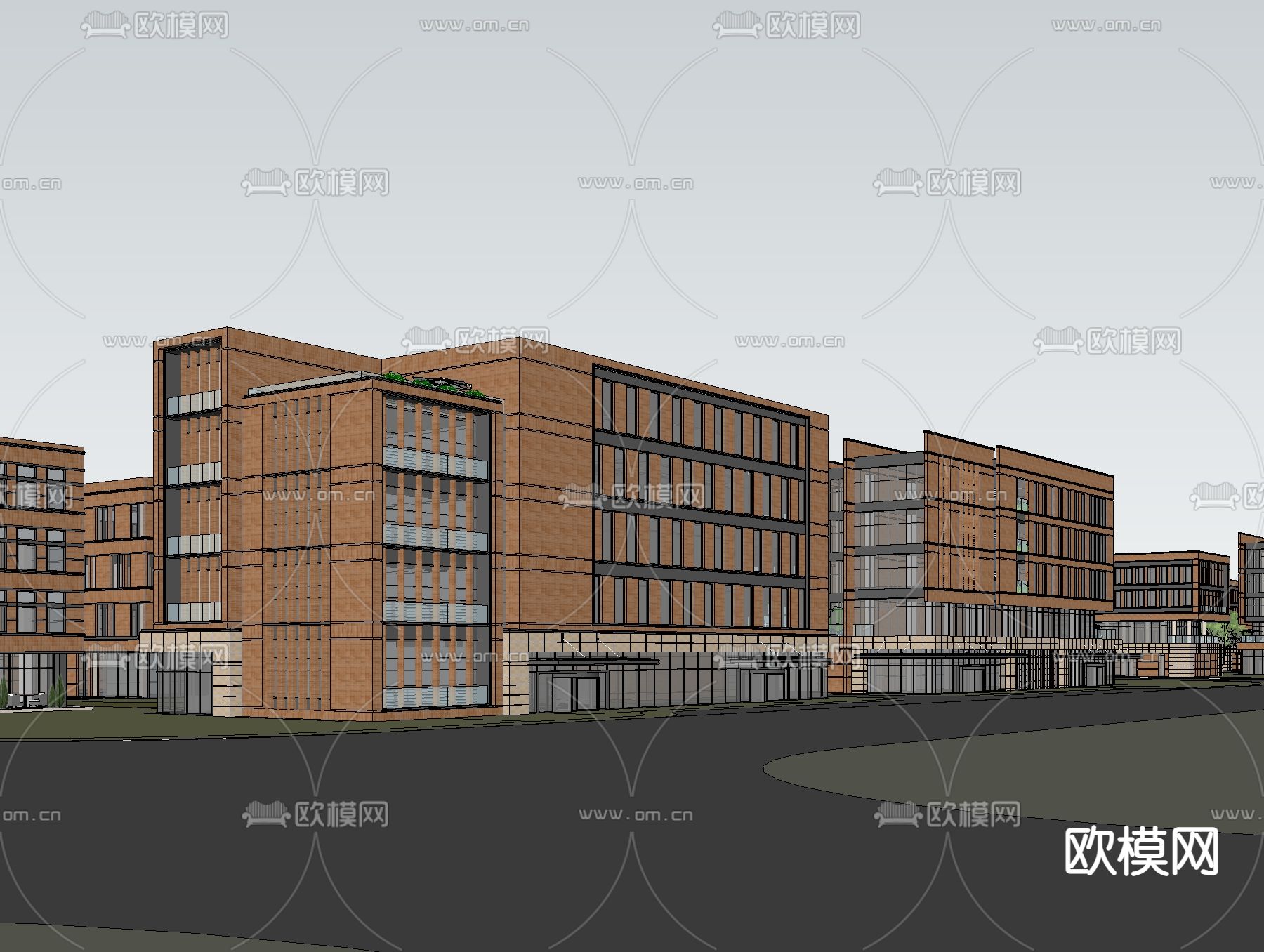 现代办公产业园鸟瞰su模型下载（渲染图2）