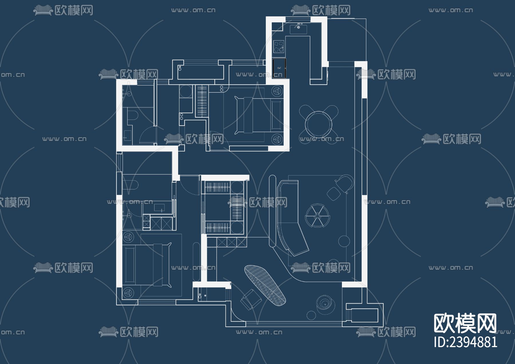 家装户型平面设计cad施工图下载