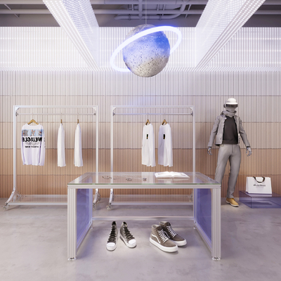  现代潮牌男装服装店su模型 