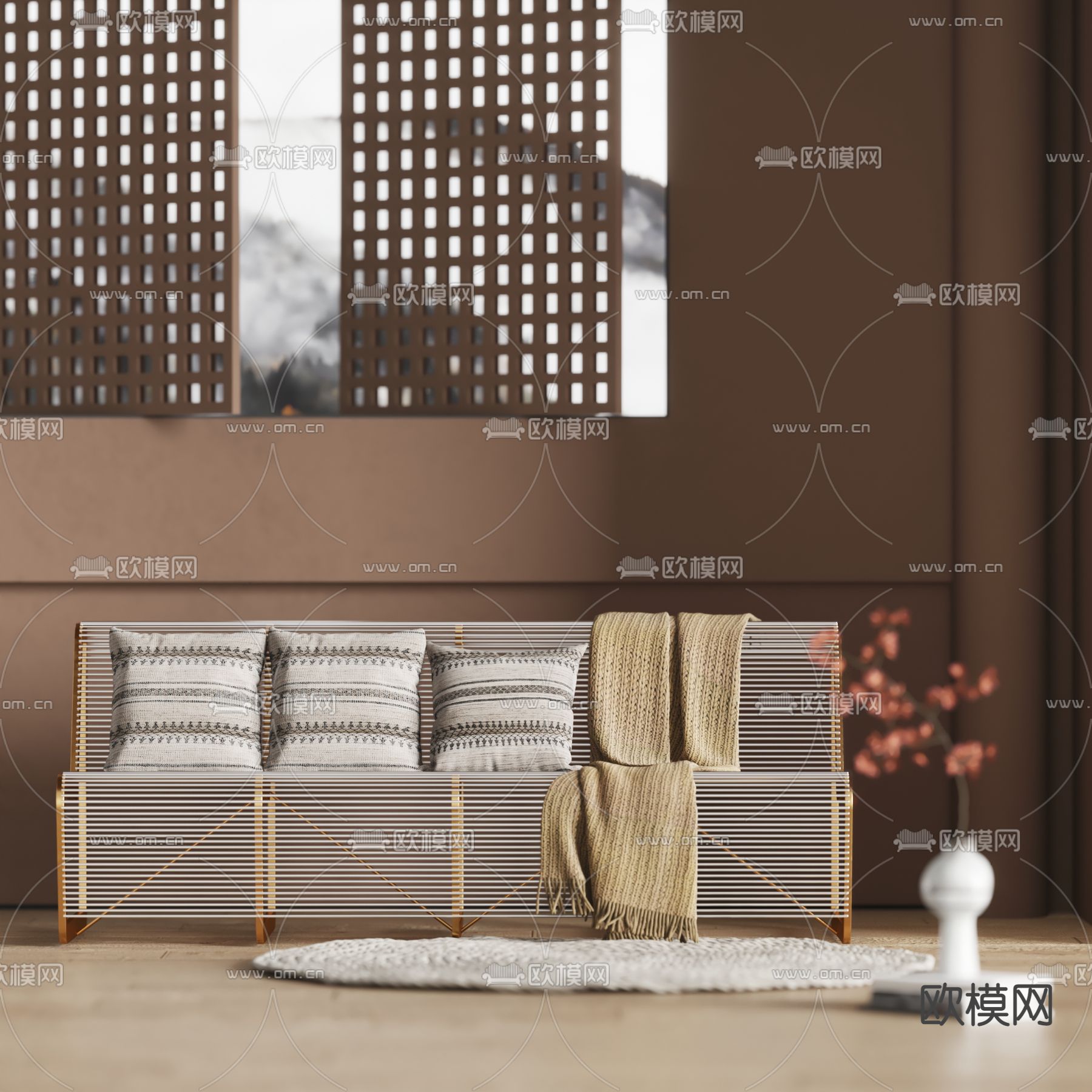 金属长椅 户外长椅su模型下载（渲染图1）