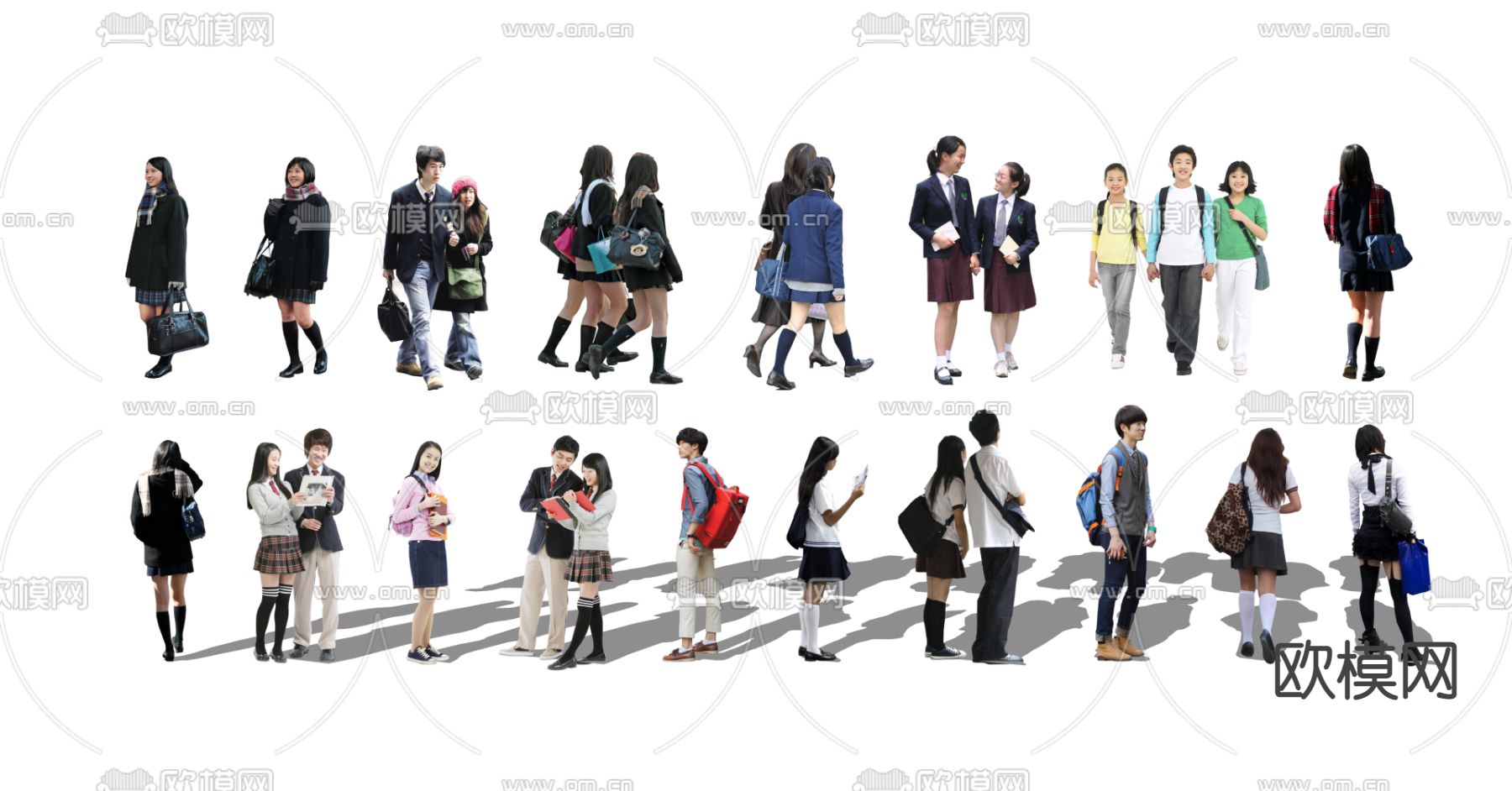 学生 男女人物2d组件su模型下载（渲染图1）