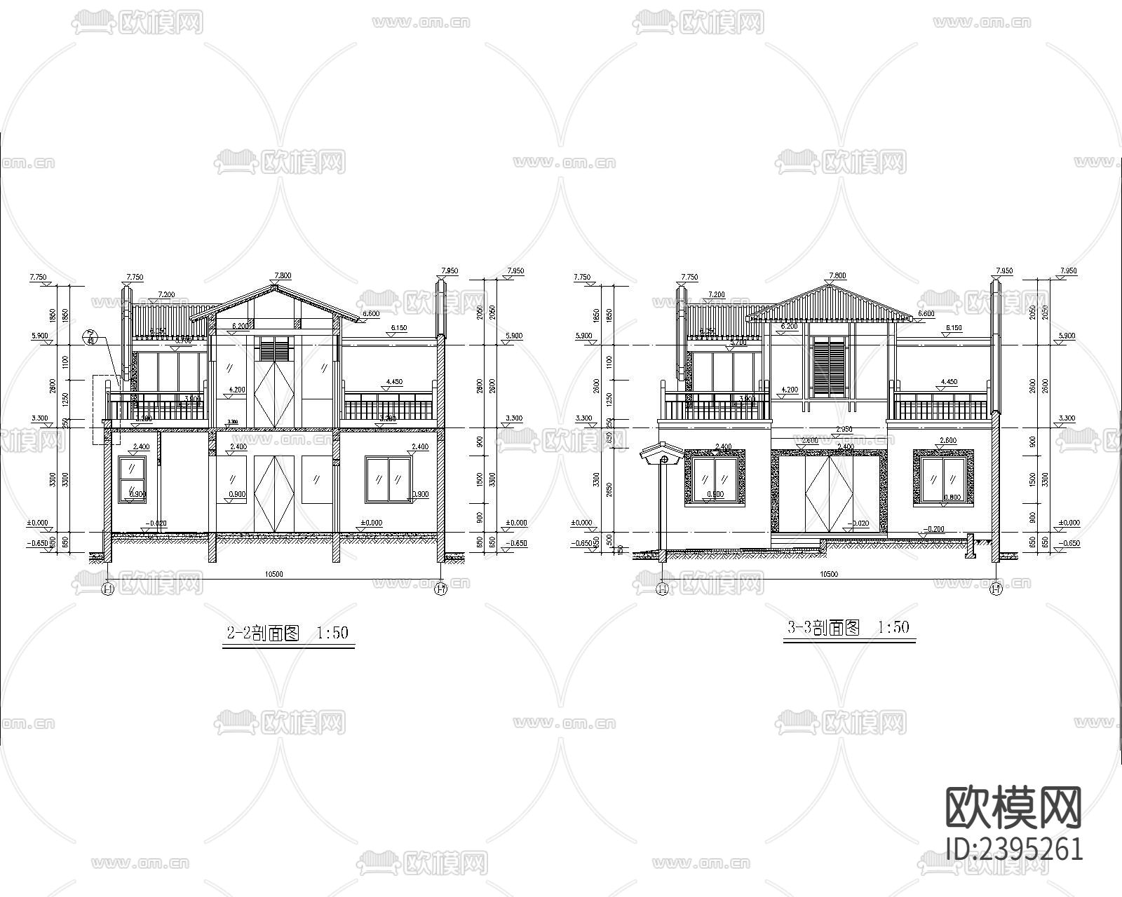 小型2层四合院建筑设计cad施工图下载（渲染图6）
