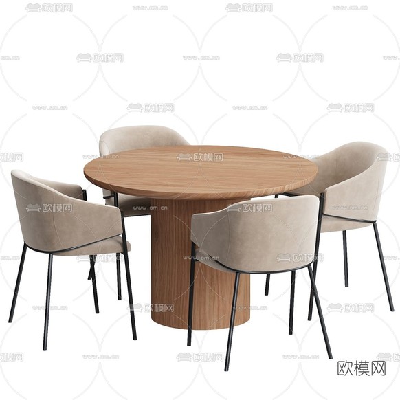 北欧餐桌椅3d模型下载(渲染图2)