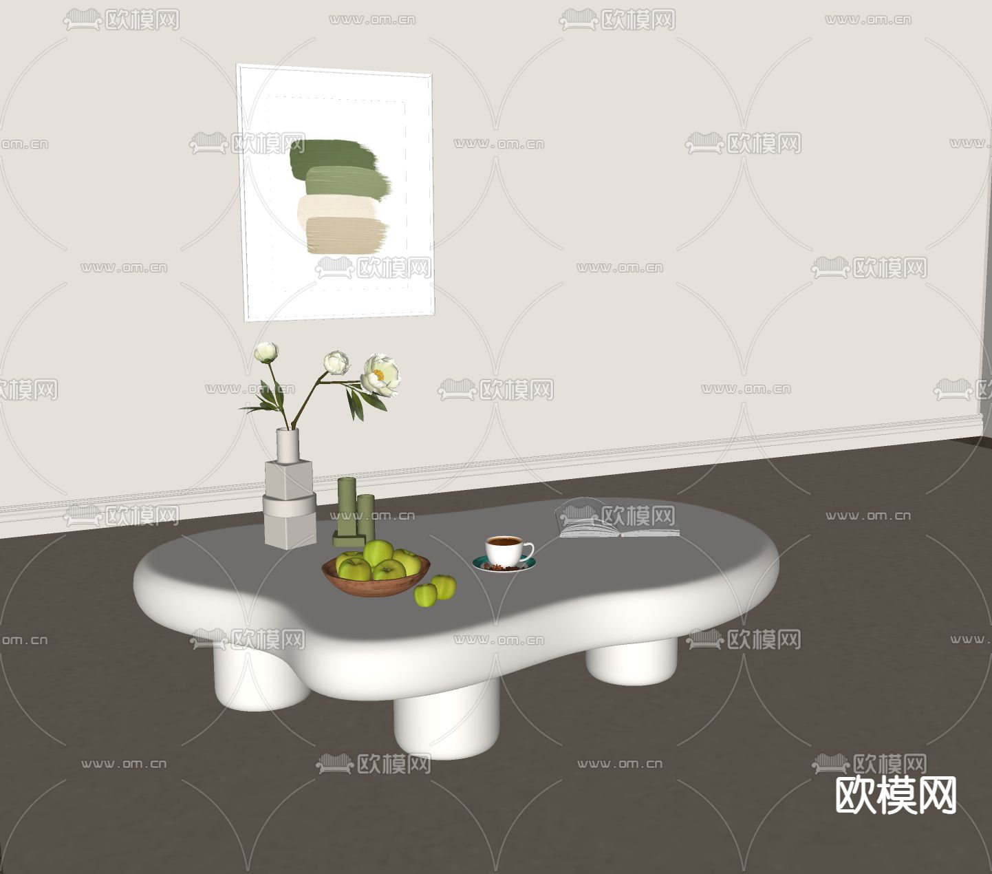 奶油风 异形茶几su模型下载（渲染图2）