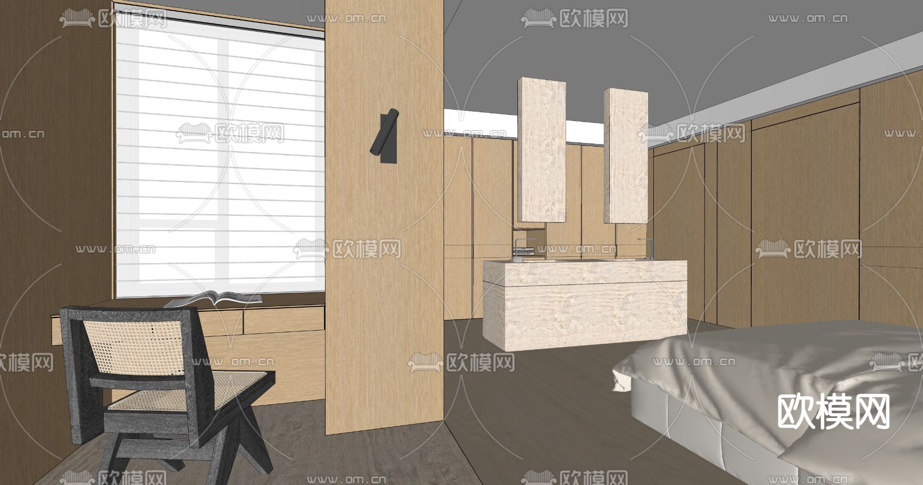 现代酒店套房 客房su模型下载（渲染图4）