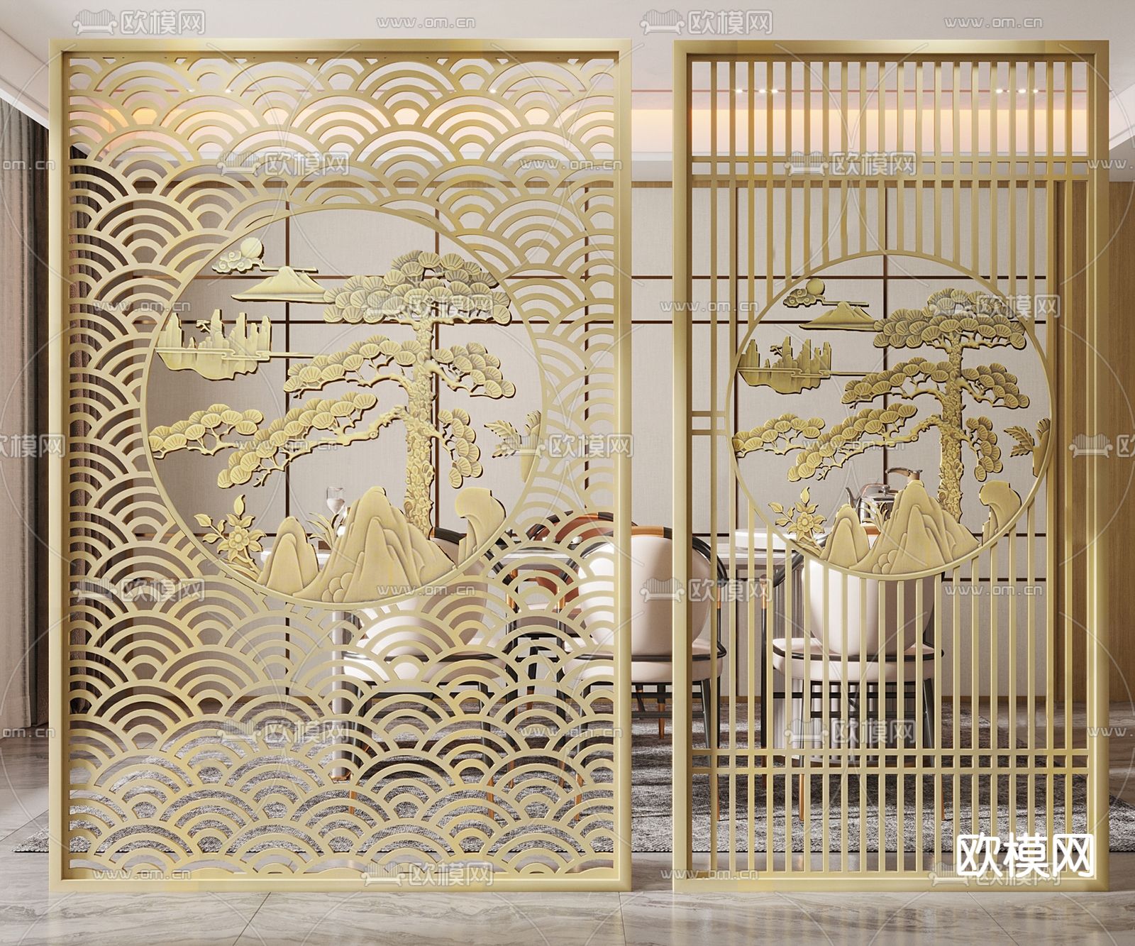 新中式镂空屏风 隔断su模型下载_ID12222262_sketchup模型下载-欧模网