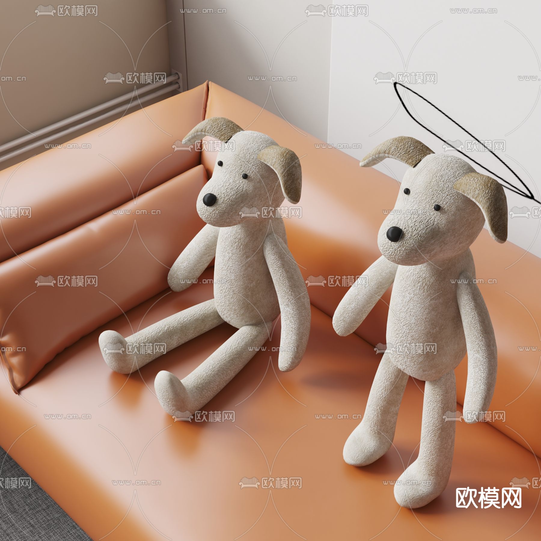 狗狗抱枕 小狗玩偶su模型下载（渲染图1）