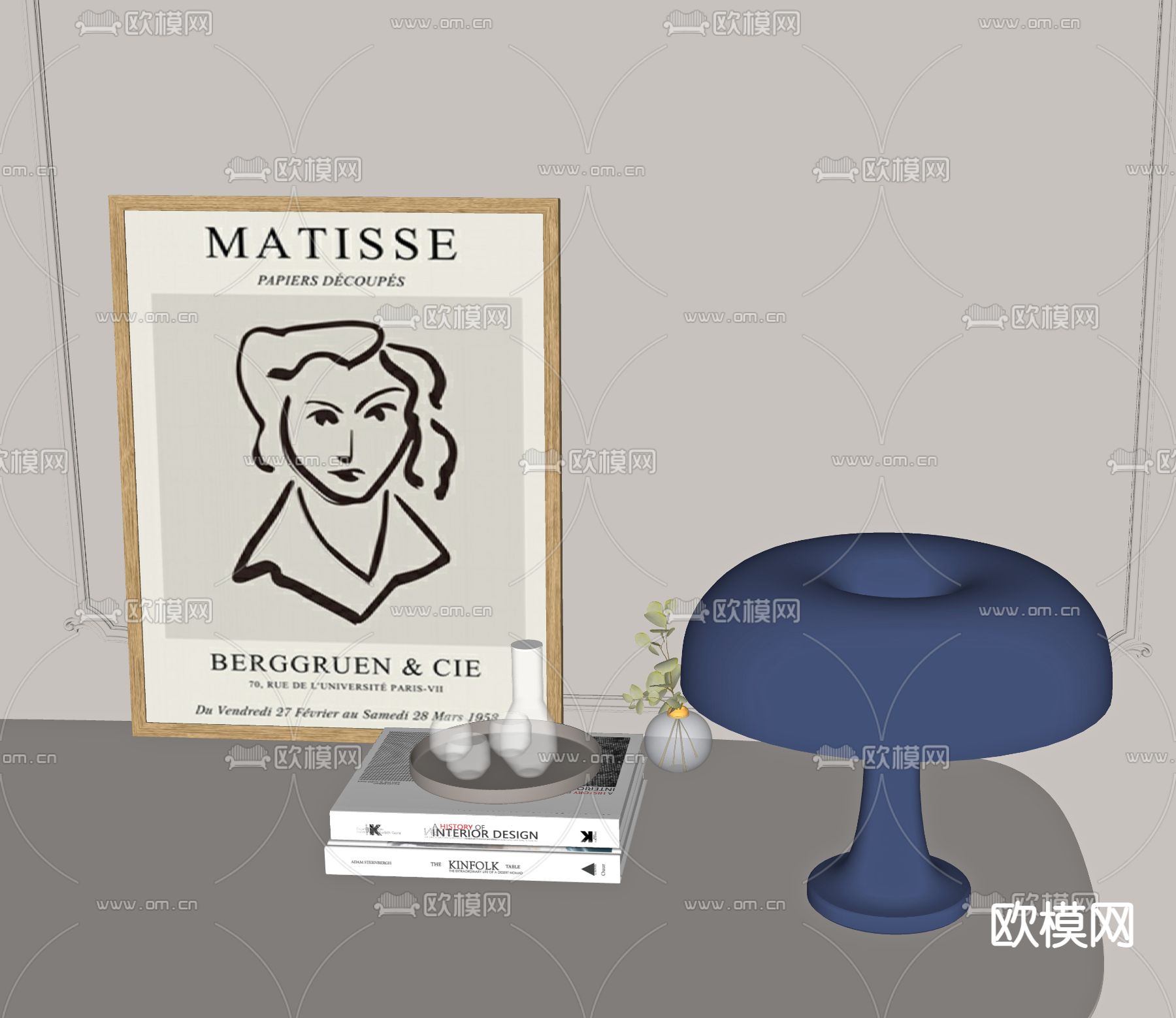 蓝色蘑菇台灯su模型下载（渲染图2）