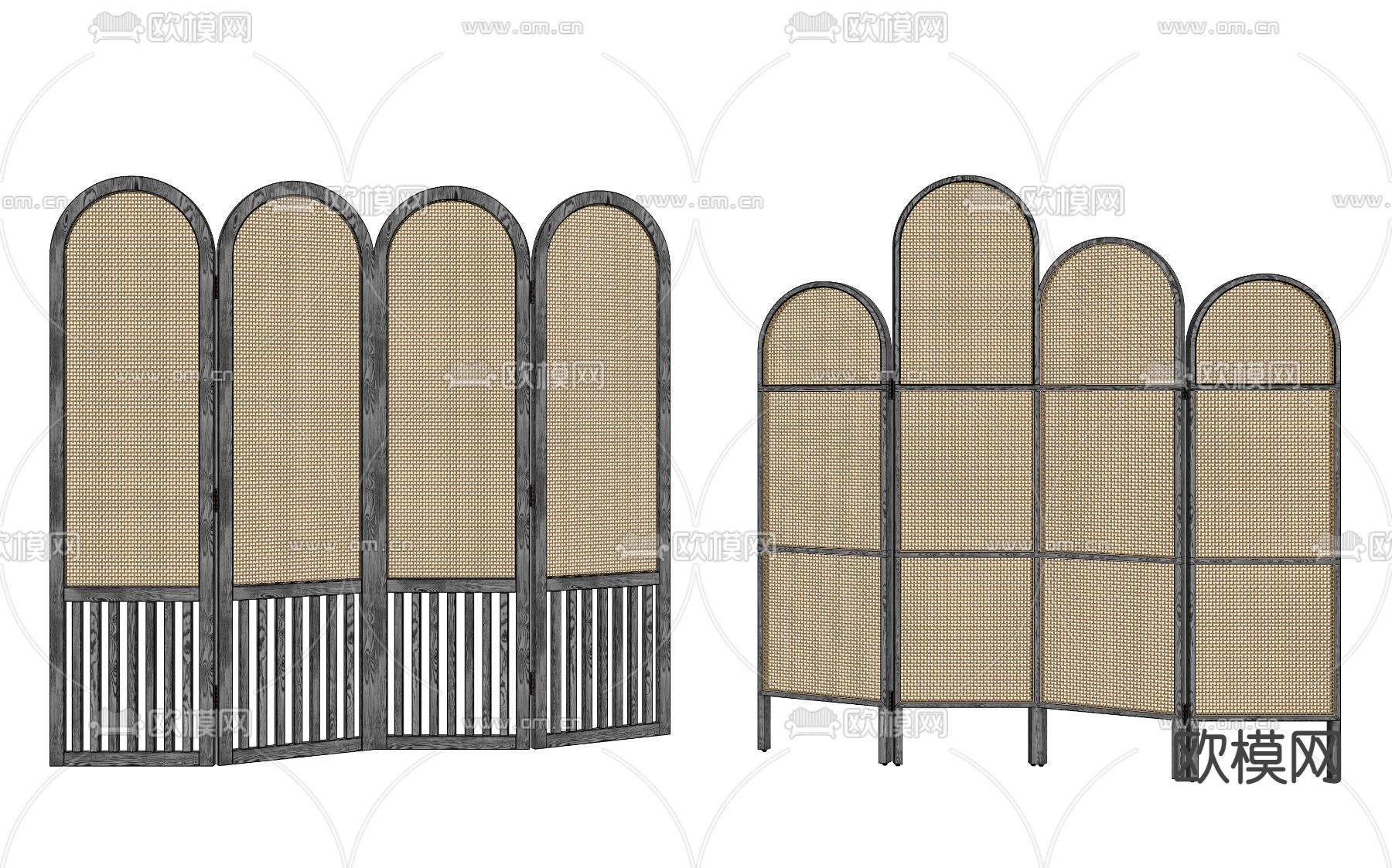侘寂藤编折叠屏风 隔断su模型下载（渲染图2）