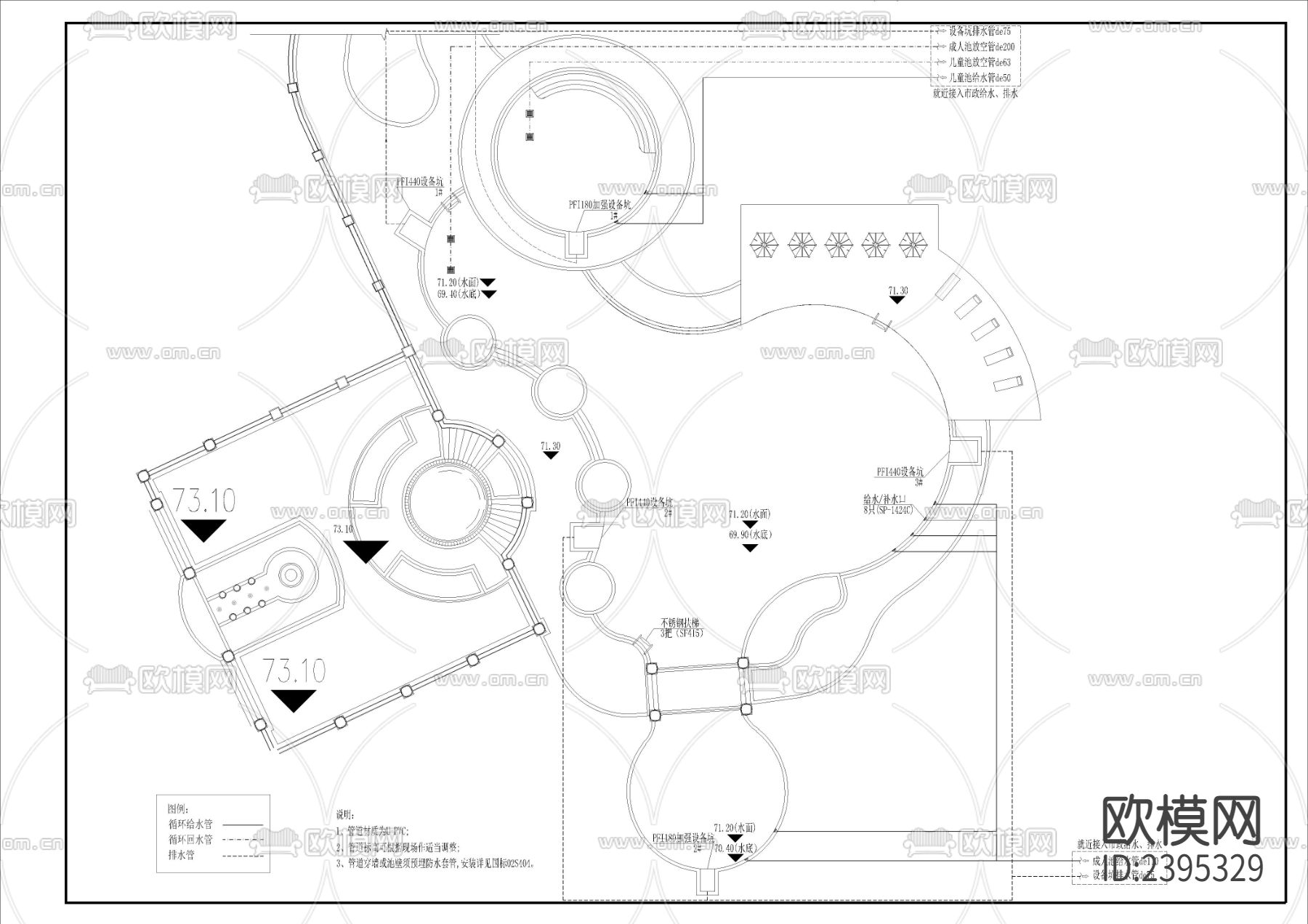 高级小区游泳池设计cad施工图下载（渲染图2）