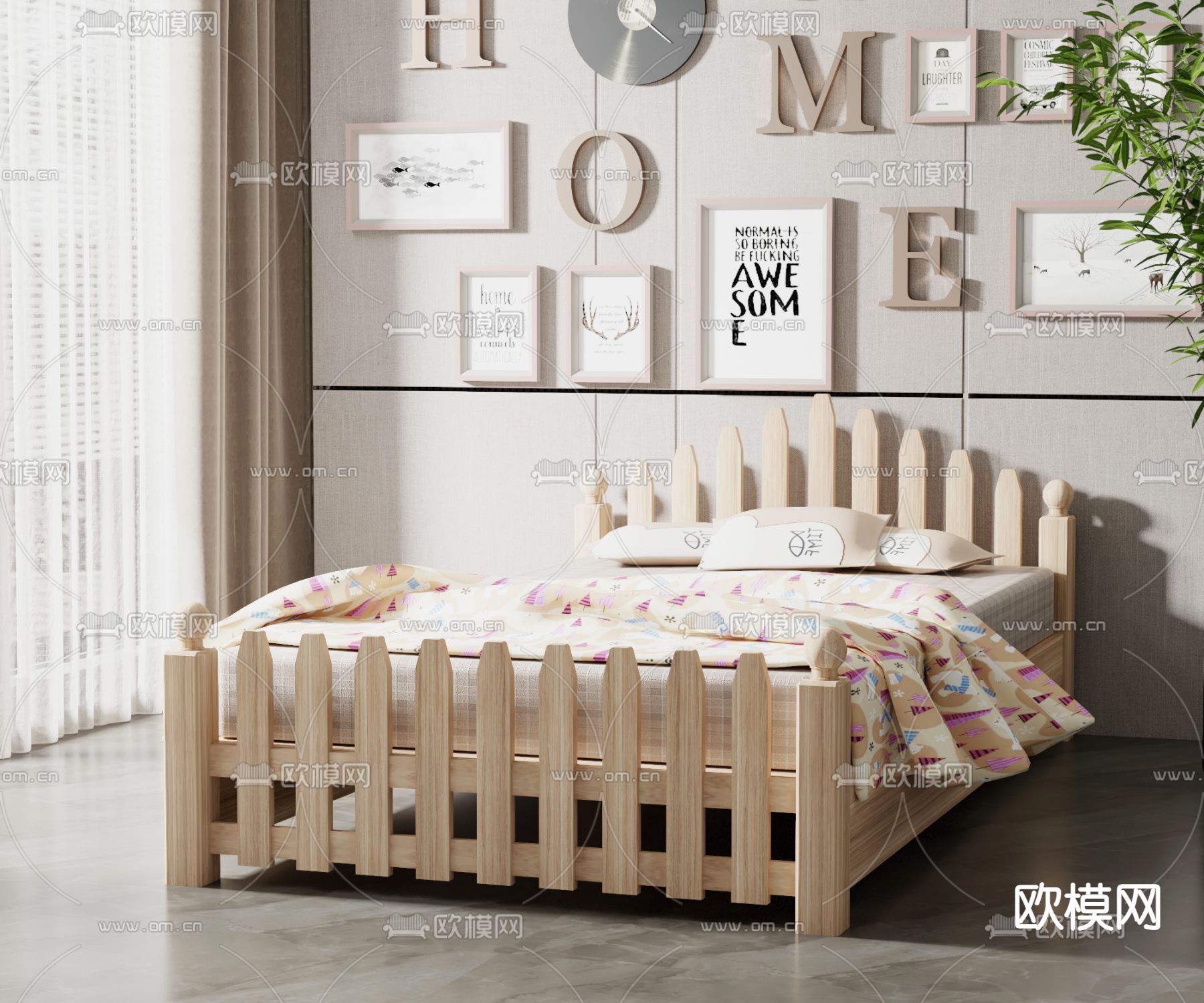 现代儿童单人床3d模型下载