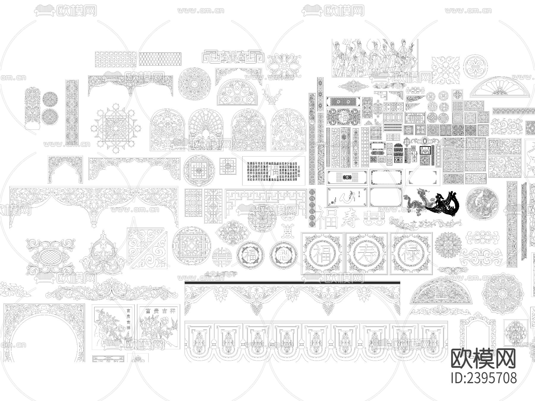 中式花纹雕花AD施工图下载（渲染图2）
