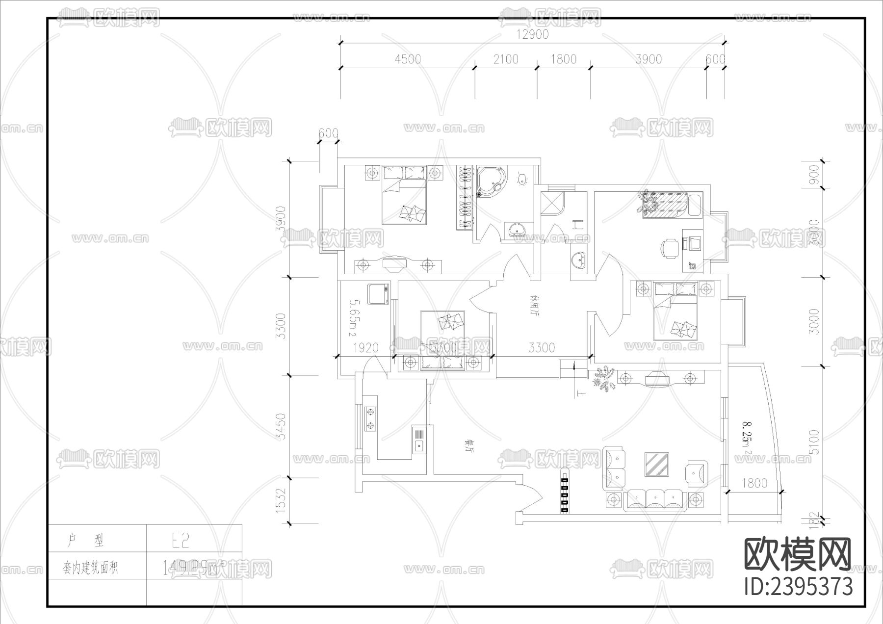 经典户型建筑设计cad施工图下载（渲染图5）