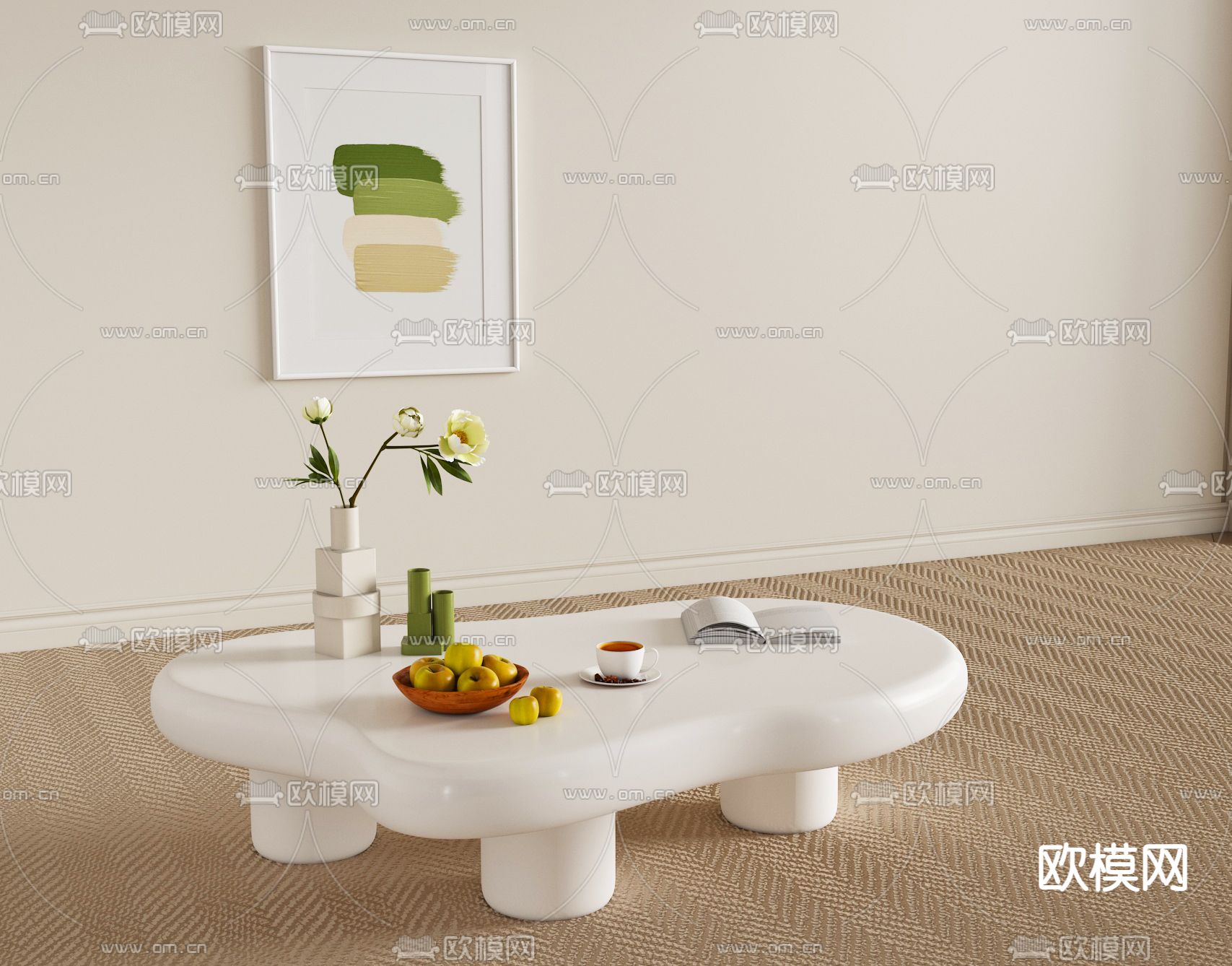 奶油风 异形茶几su模型下载（渲染图1）