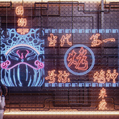  现代网红霓虹灯招牌su模型 