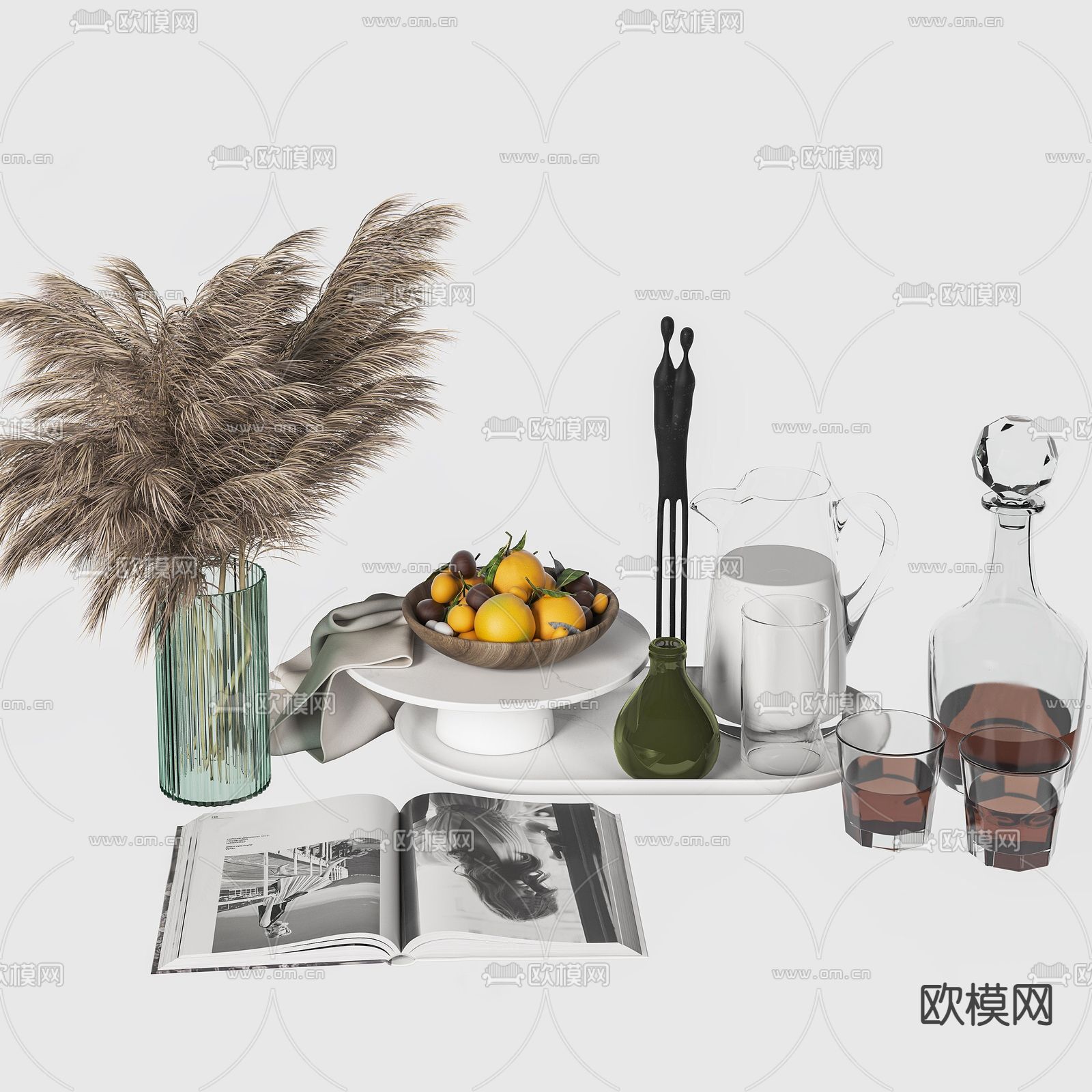 花瓶 杂志 玻璃器皿 果盘su模型下载_ID12222799_sketchup模型下载-欧模网