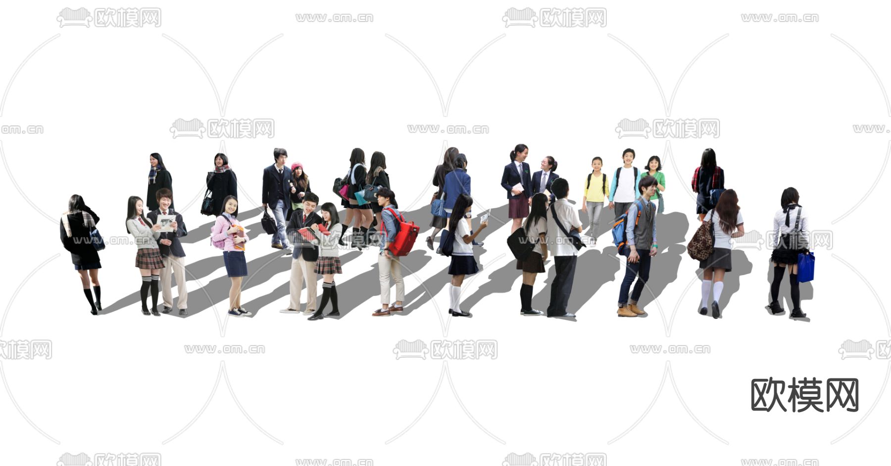 学生 男女人物2d组件su模型下载（渲染图2）