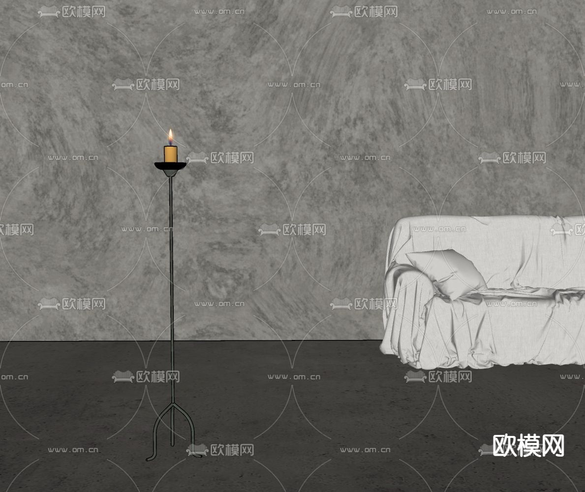 暗黑风铁艺烛台灯su模型下载（渲染图2）