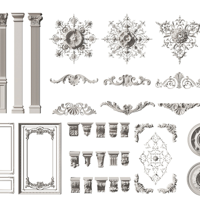  简欧雕花 柱子su模型 
