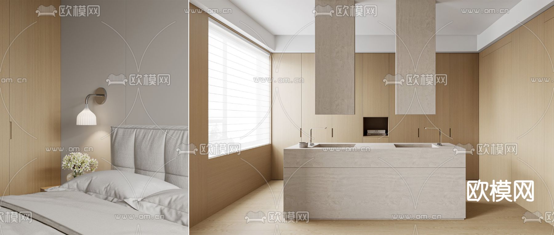 现代酒店套房 客房su模型下载（渲染图1）