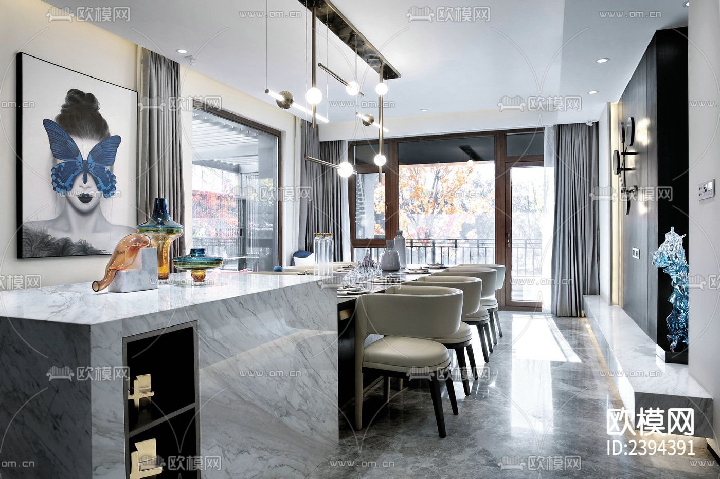 别墅样板间cad施工图下载（渲染图2）