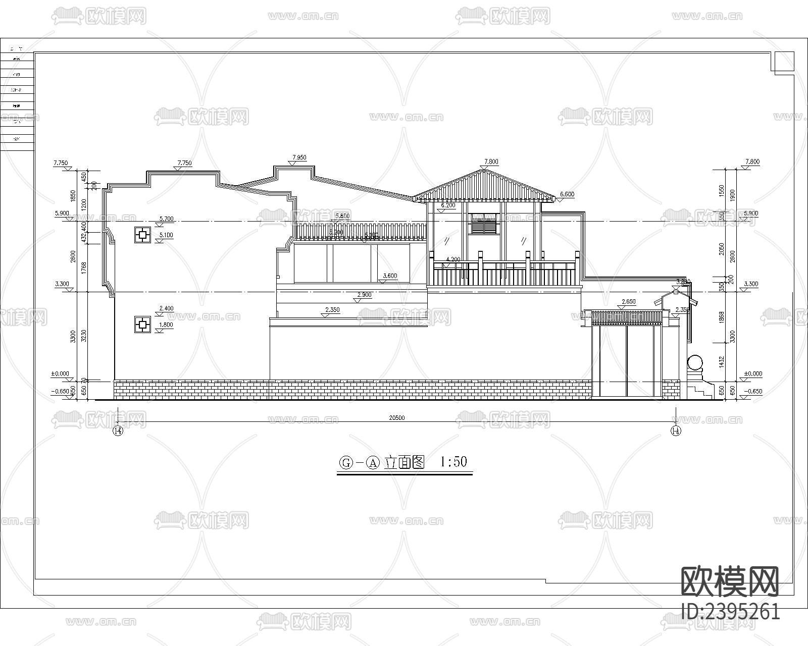 小型2层四合院建筑设计cad施工图下载（渲染图5）