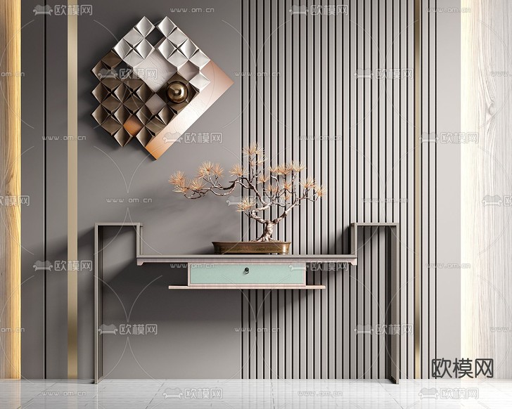 新中式端景台 条案3d模型下载