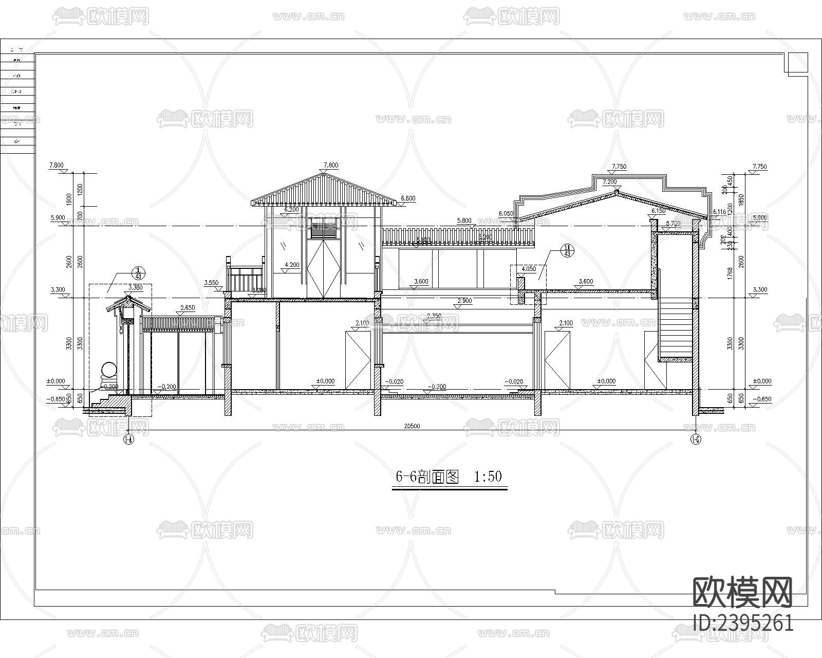小型2层四合院建筑设计cad施工图下载（渲染图9）